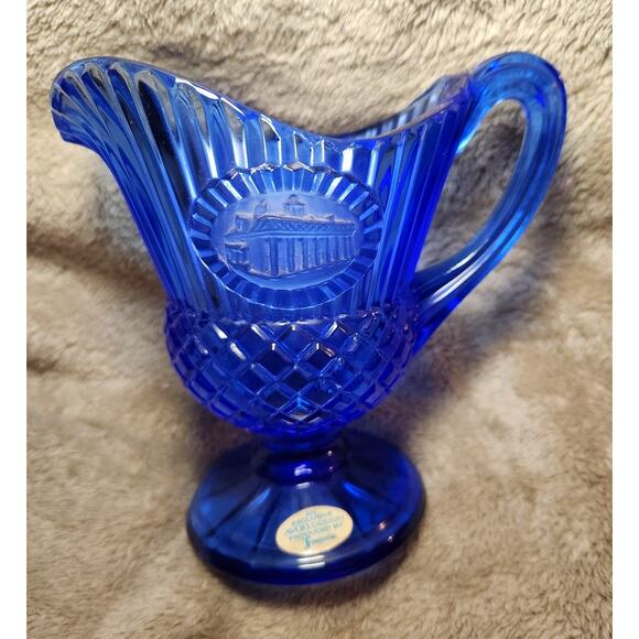 Vintage 1976 Avon Fostoria Blue Glass Commemorative Footed Creamer Pitcher - Picture 1 of 9